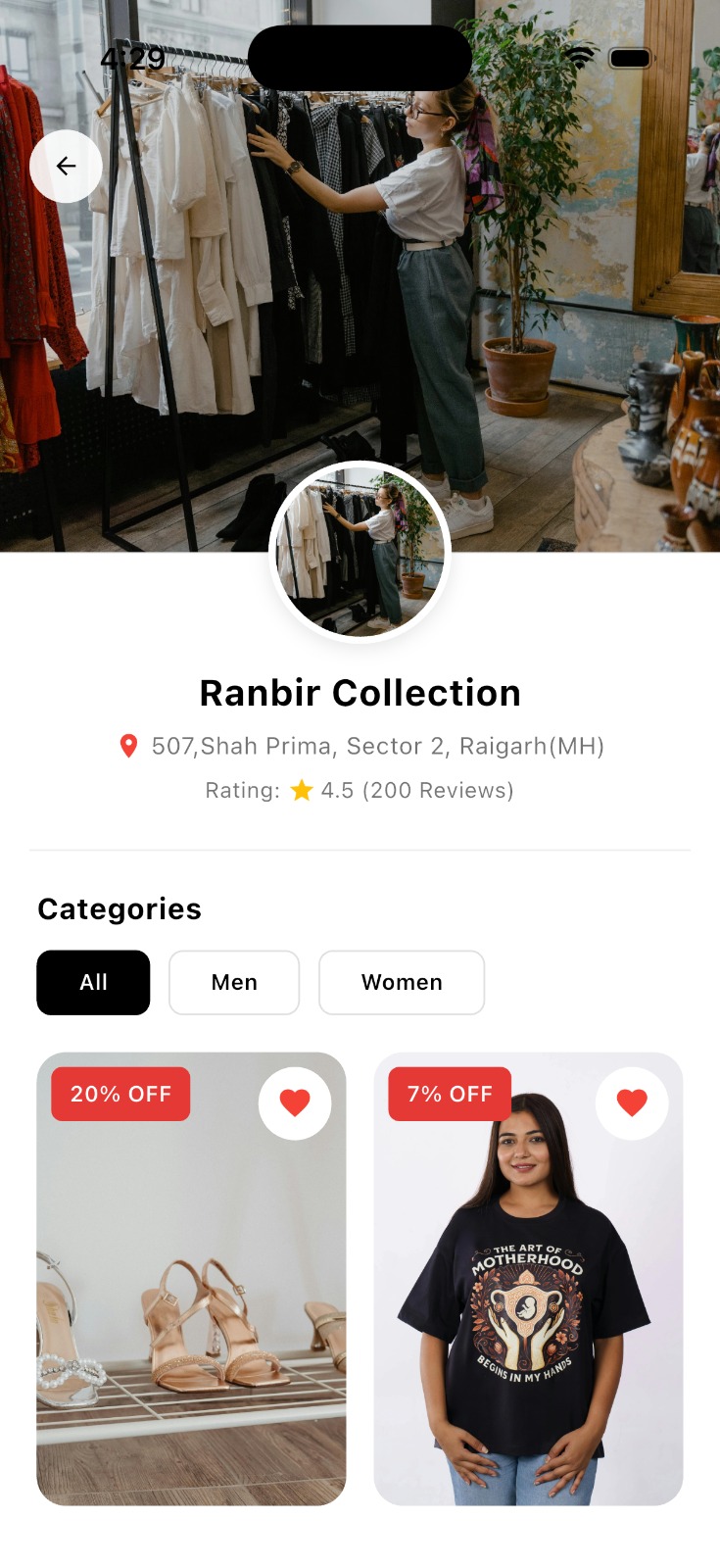 OggyKart store profile with categories